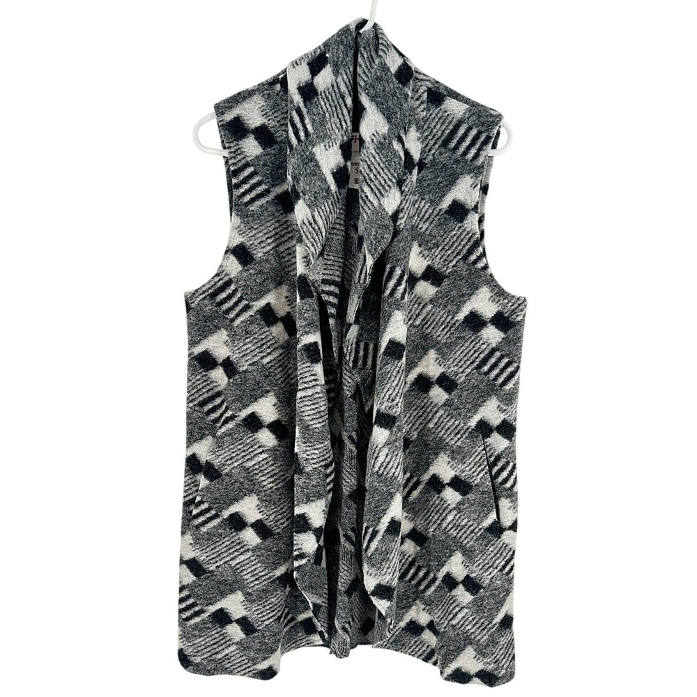 Willi Smith Draped Open Front Vest Women Size M Grey Geometric Wool Blend NWT